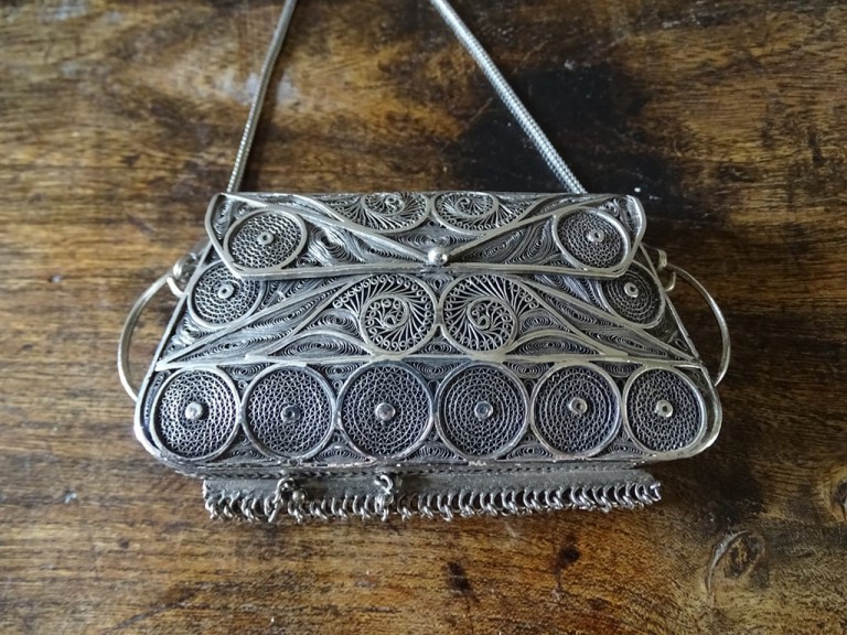Antique Continental Silver Filigree Purse Handbag
