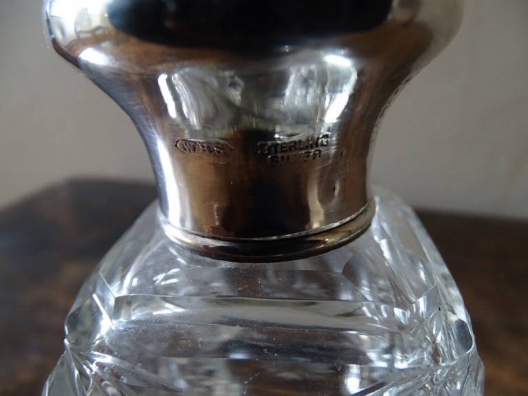 Antique Silver Topped And Cut Glass Perfume Bottle With Silver Dabber
