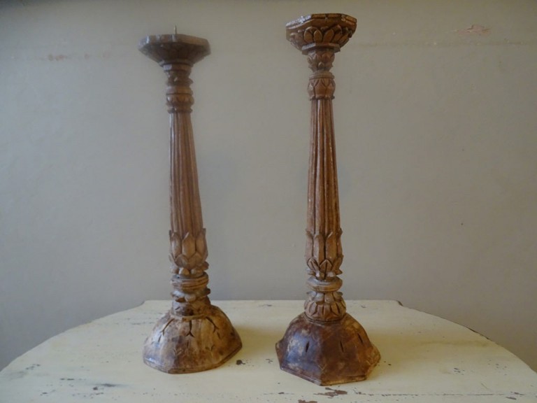 Antique Carved Wood Candlesticks