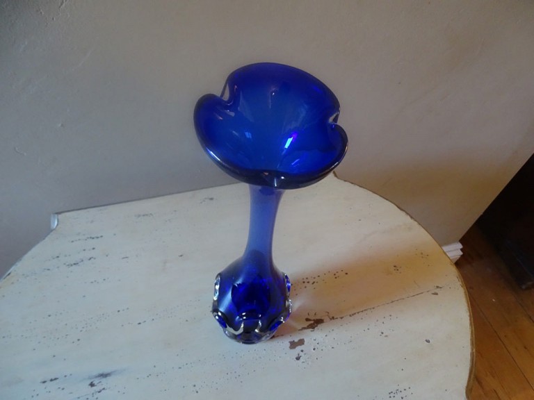Vintage Blue Art Glass Knobbly Base Vase