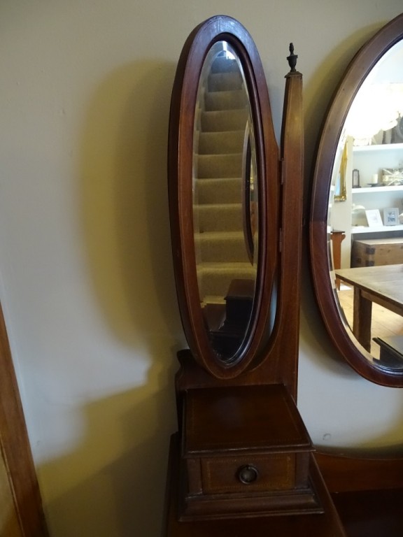 Antique Edwardian Inlaid Mahogany Triple Mirror Dressing Table