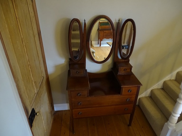 Antique Edwardian Inlaid Mahogany Triple Mirror Dressing Table