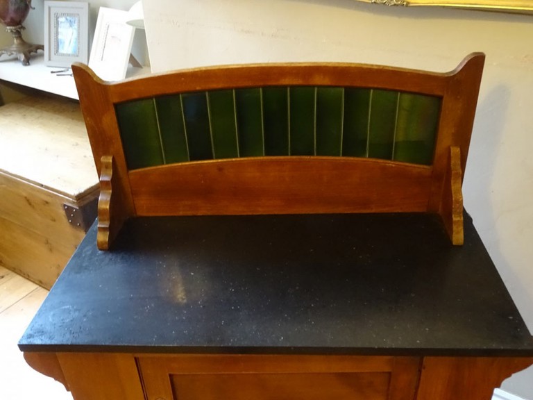 Antique Satin Birch Arts & Crafts Marble Topped Wash Stand Copper Handle
