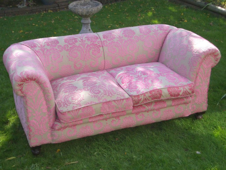Antique Victorian Two Seater Drop End Sofa Dusky Pink