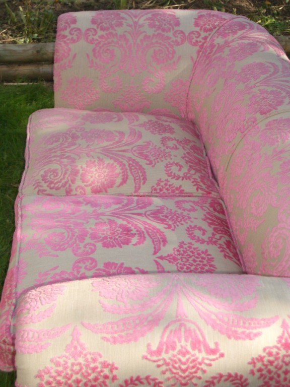 Antique Victorian Two Seater Drop End Sofa Dusky Pink