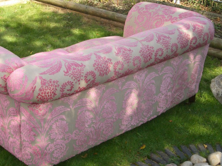 Antique Victorian Two Seater Drop End Sofa Dusky Pink