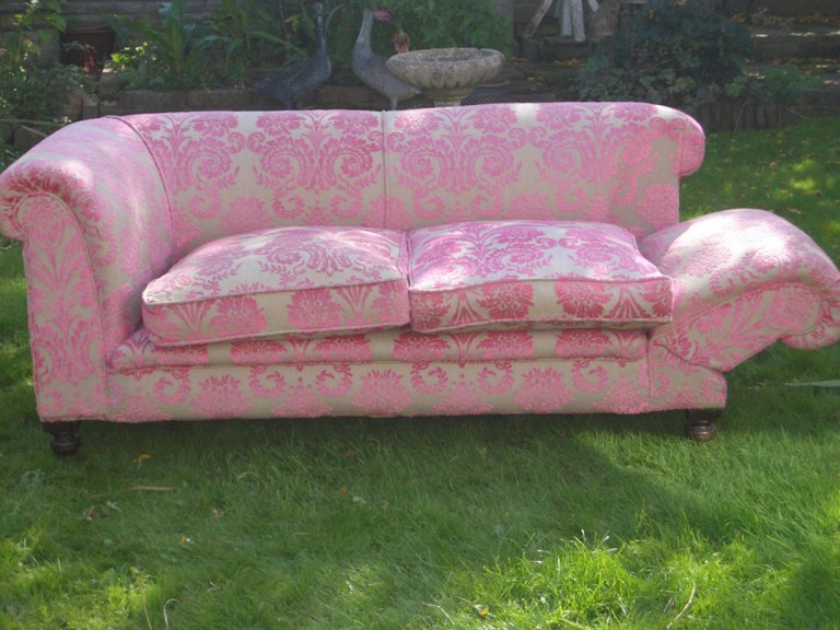 Antique Victorian Two Seater Drop End Sofa Dusky Pink