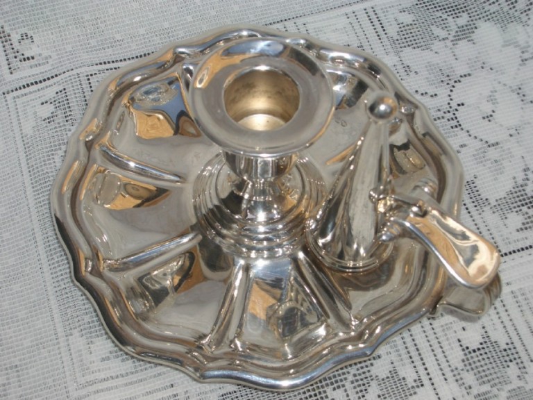 Antique Old Sheffield Silver Plate Chamber Candlestick With Snuffer