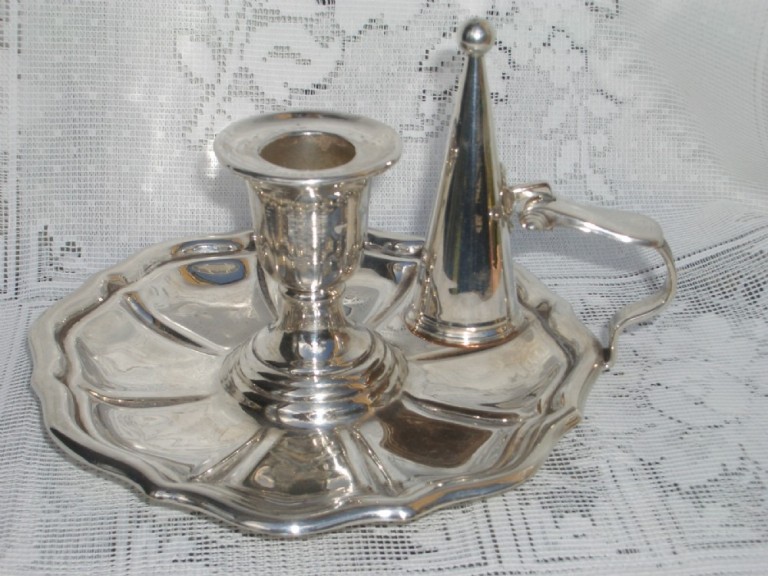 Antique Old Sheffield Silver Plate Chamber Candlestick With Snuffer