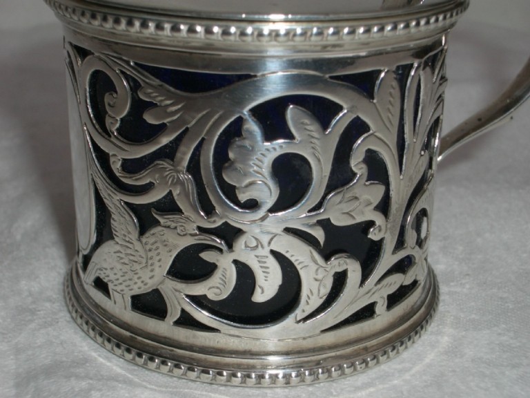 Large Antique Silver Mustard Pot Decorated With Birds And Flowers Birmingham 1903