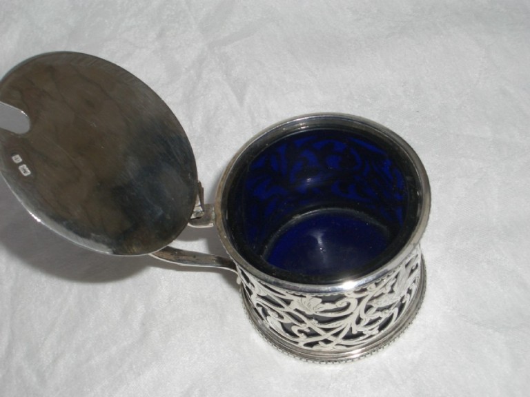 Large Antique Silver Mustard Pot Decorated With Birds And Flowers Birmingham 1903