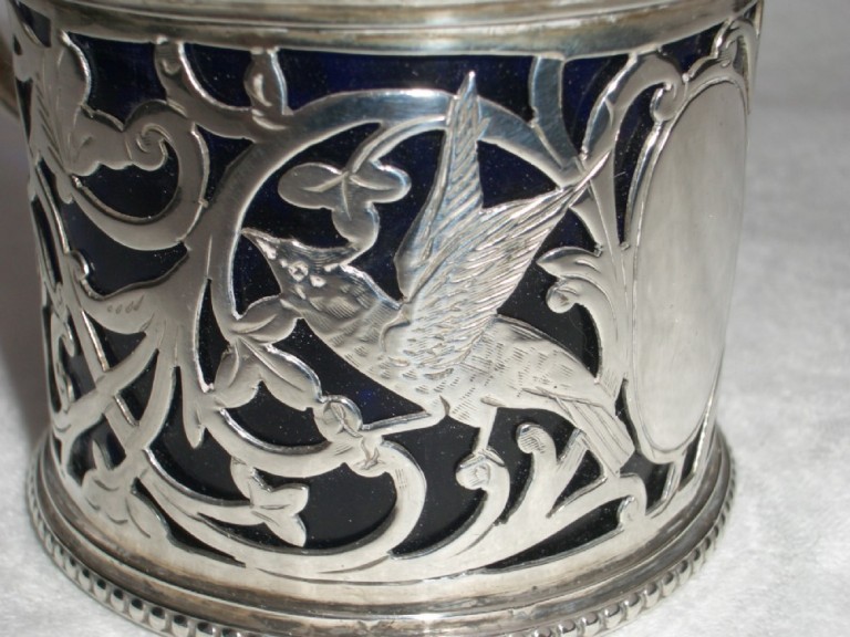 Large Antique Silver Mustard Pot Decorated With Birds And Flowers Birmingham 1903