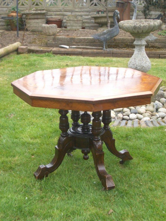 Antique Victorian Inlaid Walnut Pedestal Coffee Table