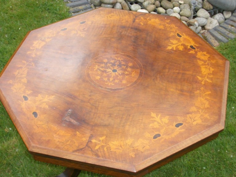 Antique Victorian Inlaid Walnut Pedestal Coffee Table