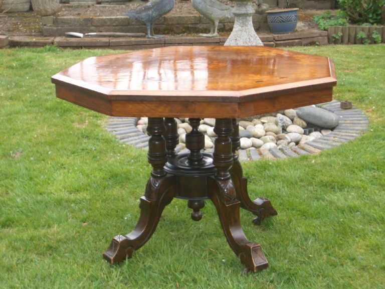 Antique Victorian Inlaid Walnut Pedestal Coffee Table