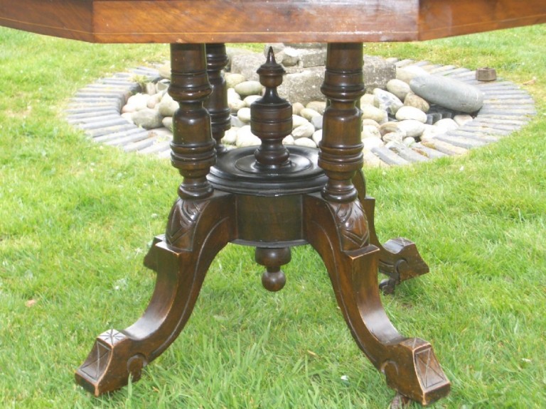 Antique Victorian Inlaid Walnut Pedestal Coffee Table