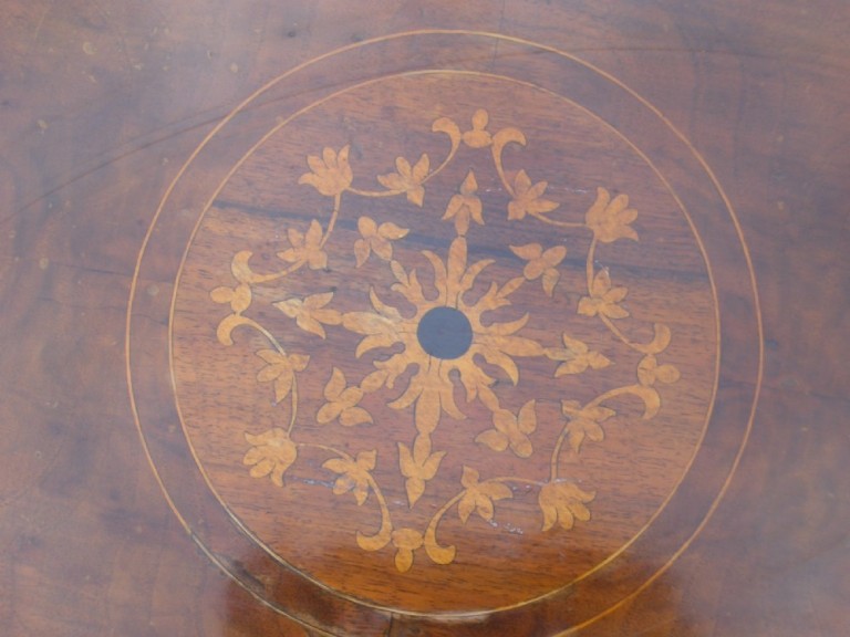 Antique Victorian Inlaid Walnut Pedestal Coffee Table
