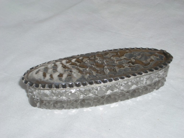 Stunning Antique Silver And Glass Winged Cherub Trinket Box William Hair Haseler 1904