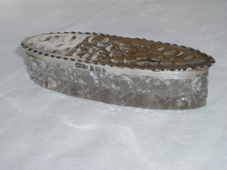 Stunning Antique Silver And Glass Winged Cherub Trinket Box William Hair Haseler 1904