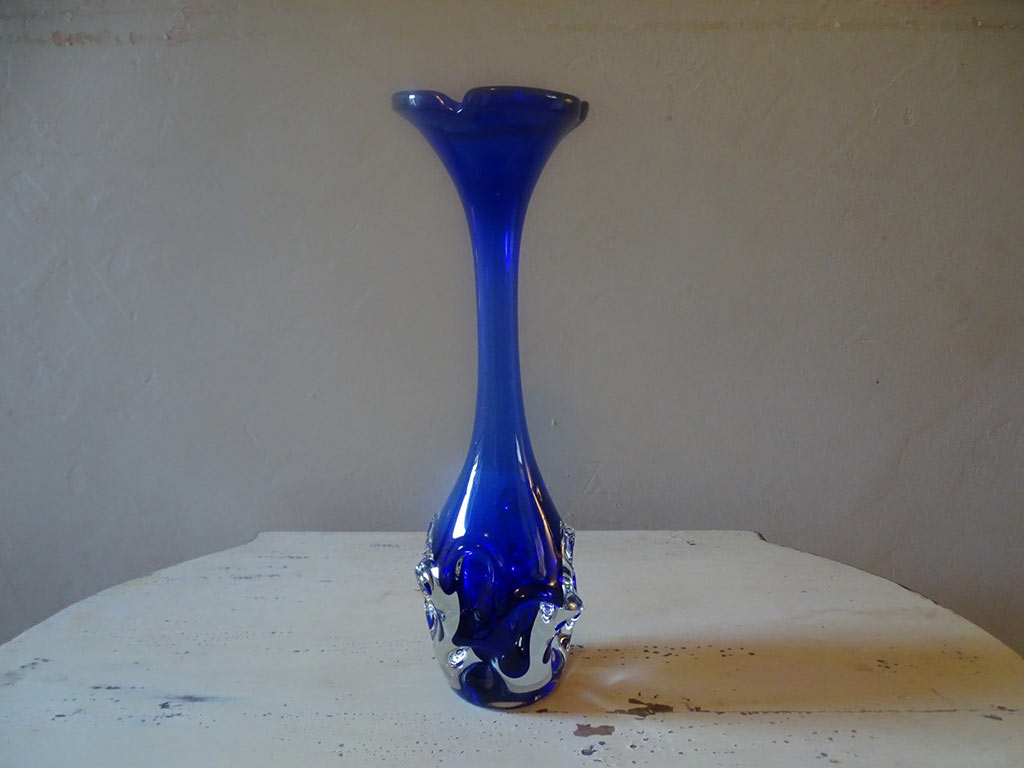 Vintage Blue Art Glass Knobbly Base Vase