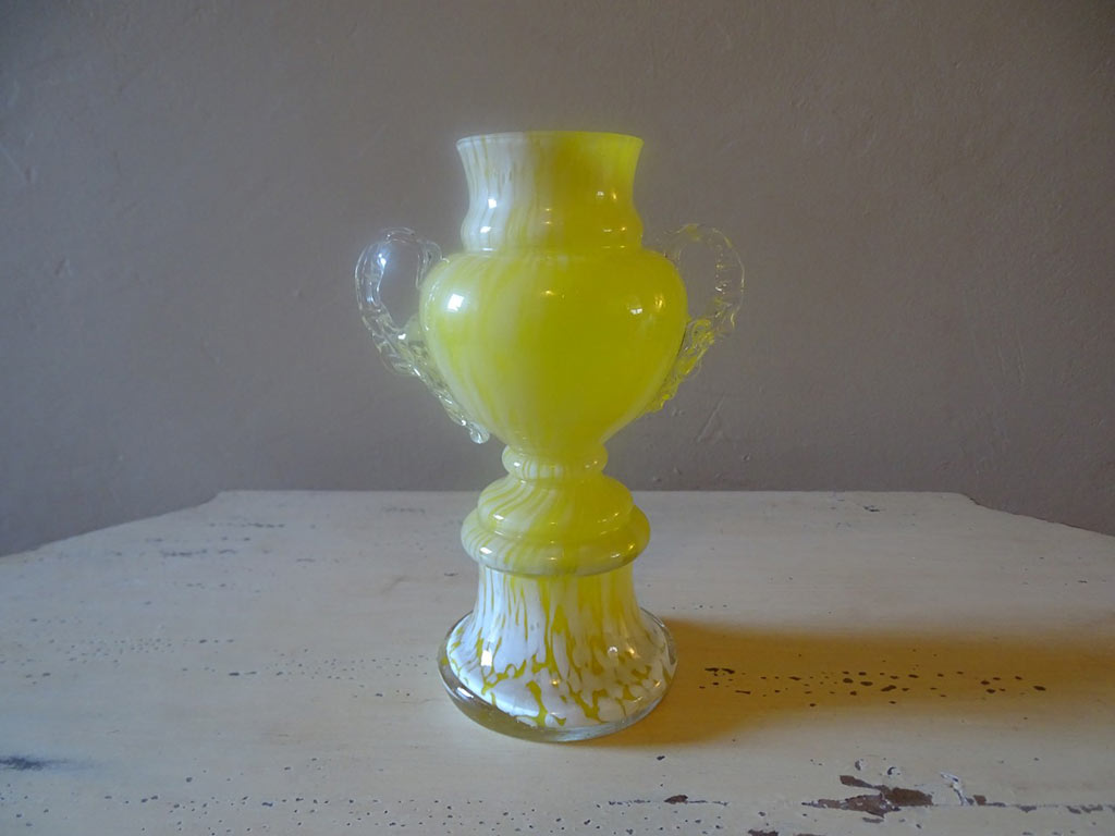 Vintage Great Shaped Yellow Art Glass Vase