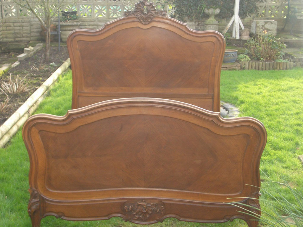 Antique French Carved Walnut Double Bed