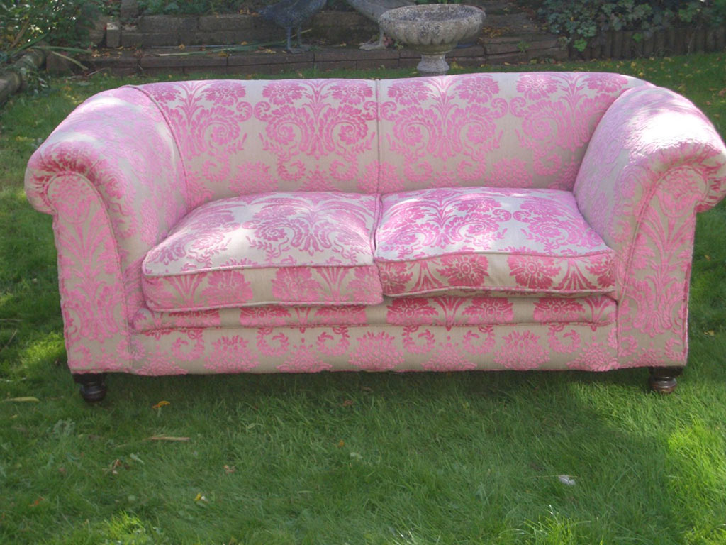Antique Victorian Two Seater Drop End Sofa Dusky Pink