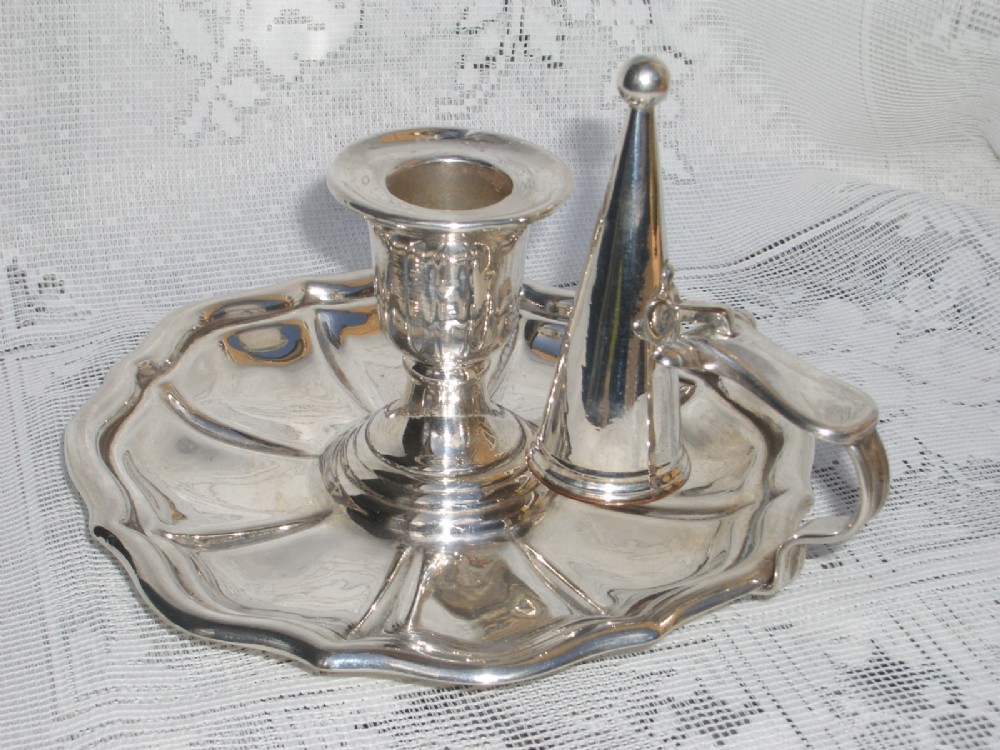 Antique Old Sheffield Silver Plate Chamber Candlestick With Snuffer