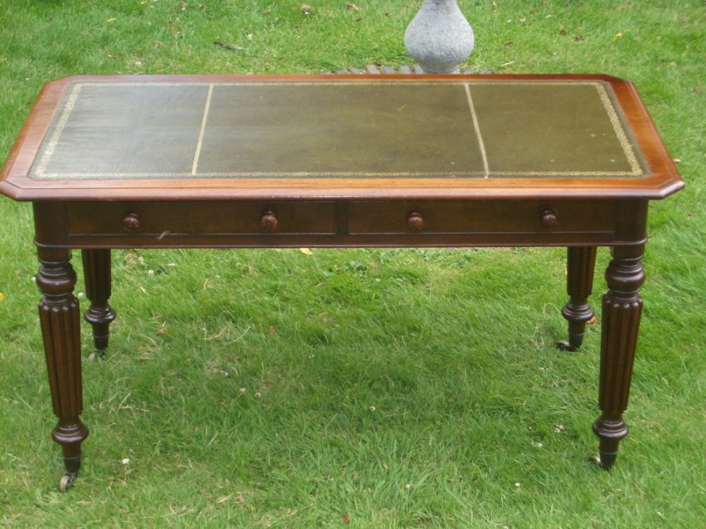 Regency Mahogany Reeded Leg Leather Topped Writing Table
