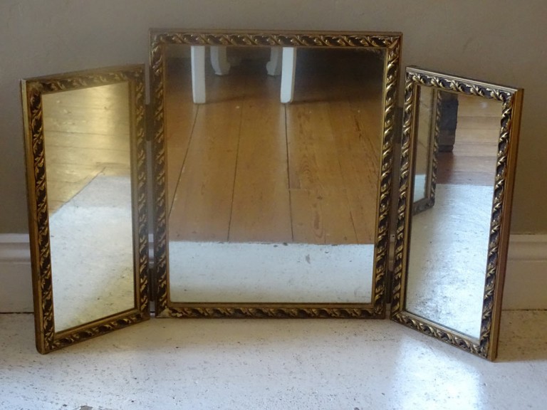 Antique Gilded Triple Dressing Table Mirror, Antique Triple Mirror Dressing Table