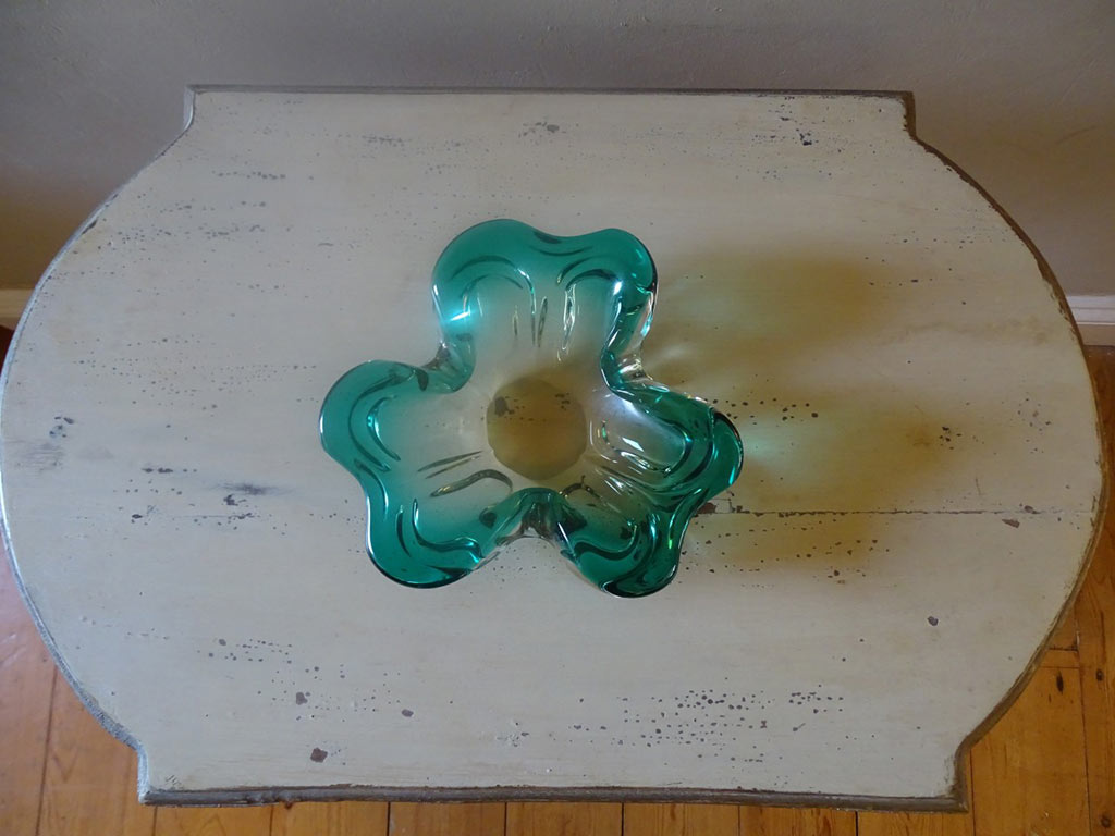 Vintage Murano Green Glass Clover Leaf Ashtray Nibble Dish